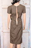 NEW W/ TAGS Stop Staring! Alicia Estrada Brown Gingham Short Sleeve Ruched Retro Pencil Dress - S