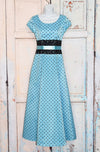 Vintage 80s/90s Blue & Black Polka-dot JODY CALIFORNIA Polyester Maxi Dress - 1/2