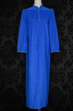 Women's Vintage 70s Vassarette Front Zipper Blue Polyester Long Sleeve Housecoat - Sm