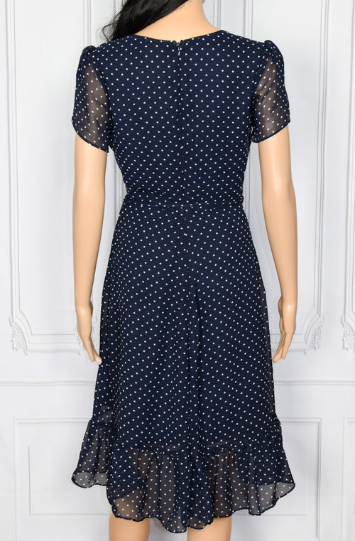 NEW W/ TAGS Smak Parlour Dark Blue & White Polka-dot Wrap Style Dress - S