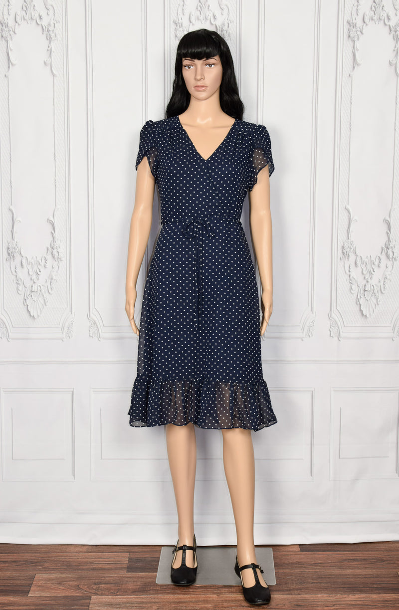 NEW W/ TAGS Smak Parlour Dark Blue & White Polka-dot Wrap Style Dress - S