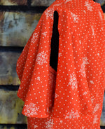 女性のビンテージ 60 年代赤水玉/花柄スプリット フラッター スリーブ ベビードール ドレス