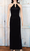 Vintage Jessica McClintock Gunne Sax Black Velvet Rhinestone Halter Maxi Formal Dress - 3/4