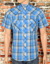 Blue Plaid WRANGLER Western Snap Button Short Sleeve Shirt - S