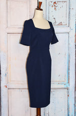 Dark Blue THE PRETTY DRESS COMPANY Back Zip Pencil Dress- UK 8