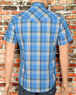 Blue Plaid WRANGLER Western Snap Button Short Sleeve Shirt - S