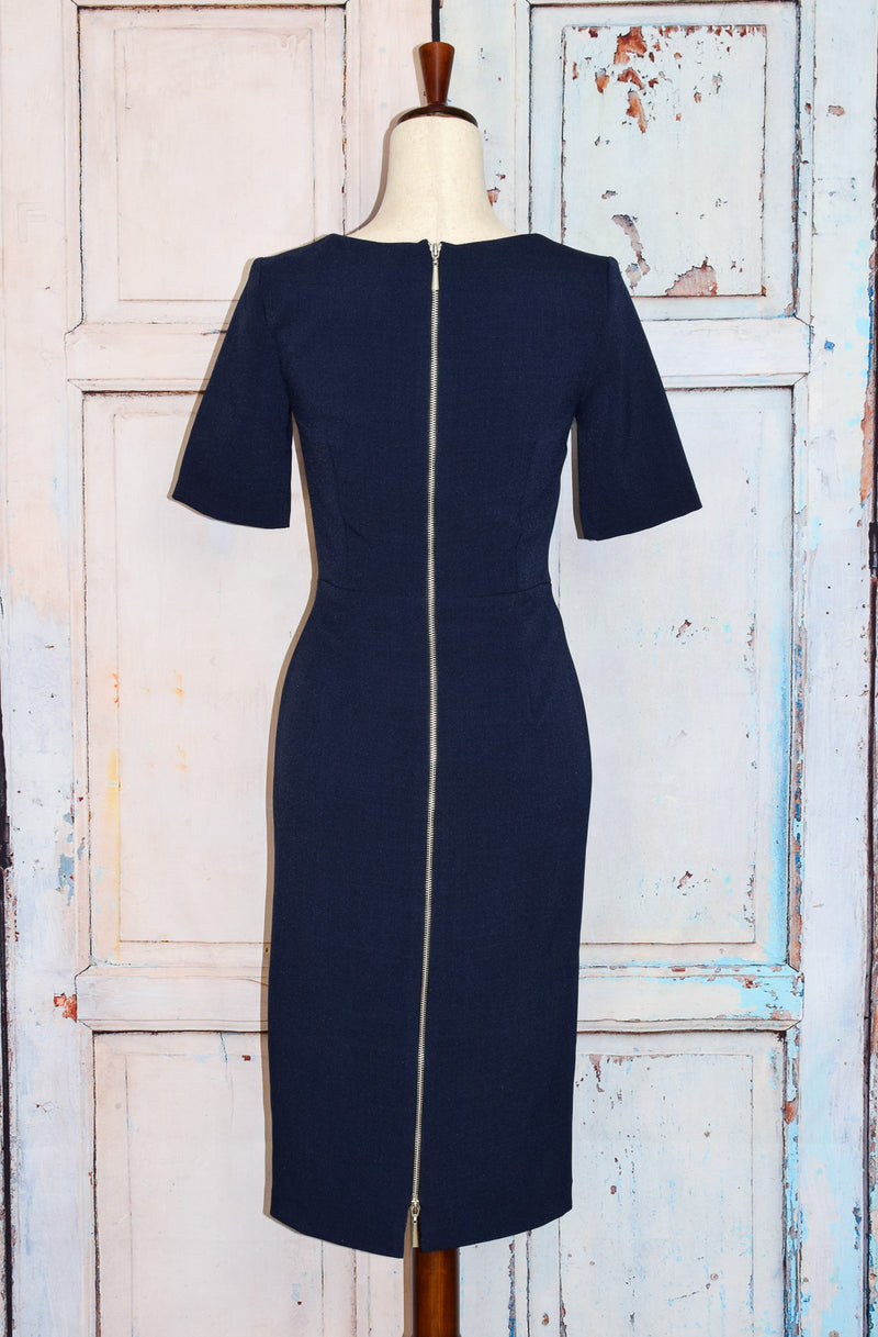 Dark Blue THE PRETTY DRESS COMPANY Back Zip Pencil Dress- UK 8