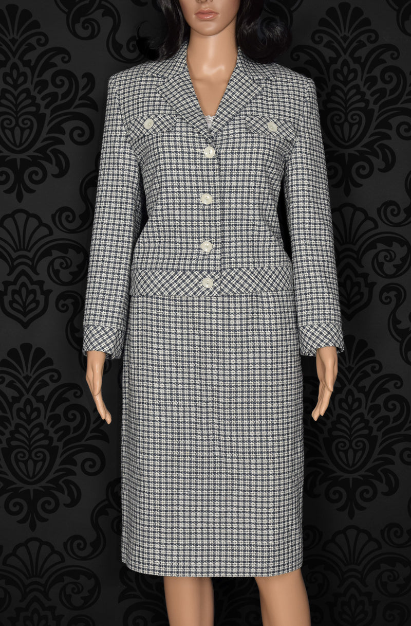 Vintage Women's Henry Lee Petites Blue Geometric 2pc. Skirt Suit Set - 6P