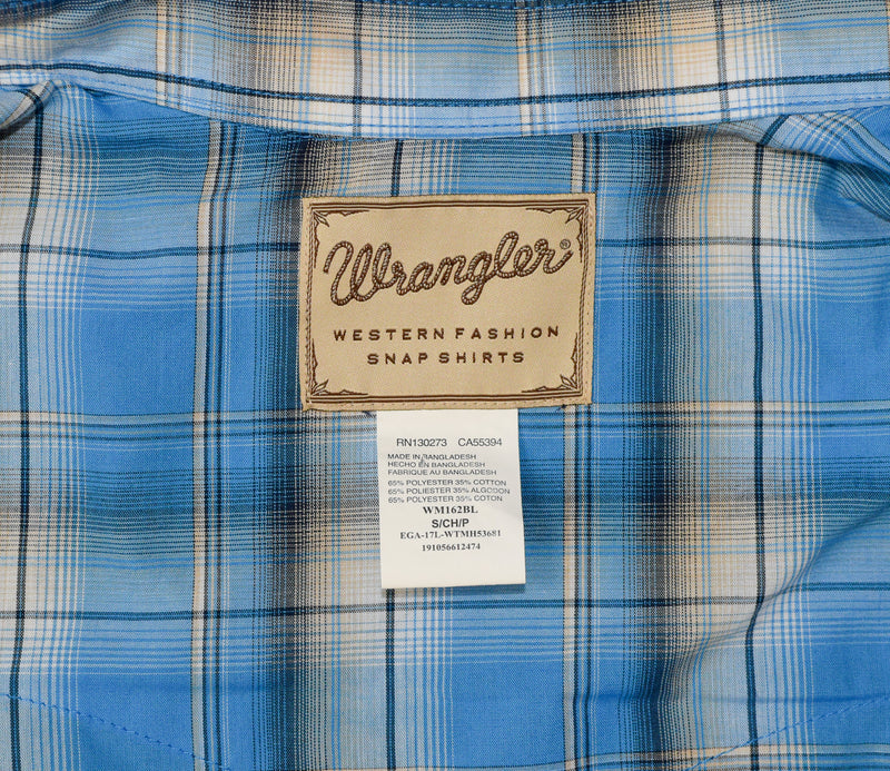 Blue Plaid WRANGLER Western Snap Button Short Sleeve Shirt - S