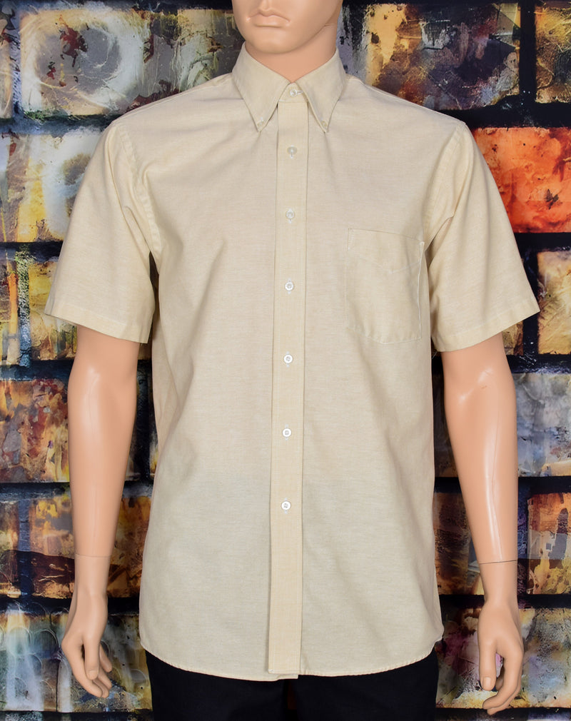 Men's Vintage Van Heusen Light Brown Short Sleeve Button Down Shirt - 16-1/2