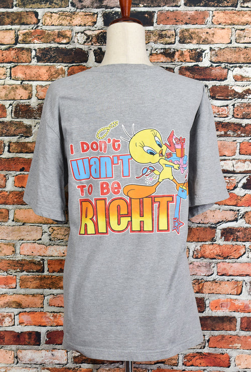 Vintage 90's Grey LOONEY TUNES Tweety "If Shopping is Wrong... I Don't Want to Be Right!" T-Shirt