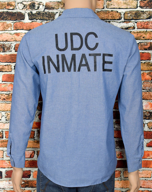 RARE Vintage Blue UDC INMATE #21050 Long Sleeve Button Shirt