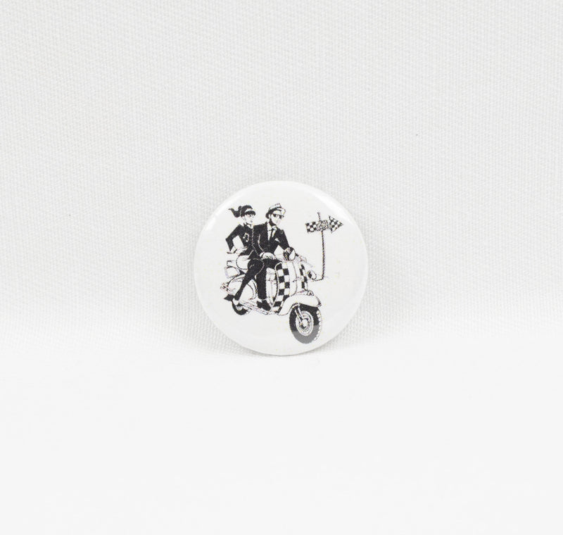 Ska Rude Boy & Girl Riding Vespa Scooter 1" Pin