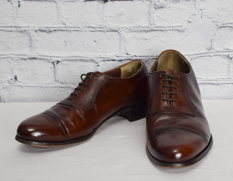 Men's RARE Vintage Allan Temple Imperials Brown Leather Cap Toe Oxford Dress Shoes - 7-1/2 D