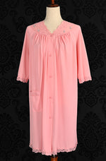 Vintage 80s Pink SHADOWLINE Embroidered Rose Button Nightgown - M
