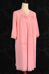 Vintage 80s Pink SHADOWLINE Embroidered Rose Button Nightgown - M