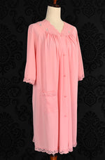 Vintage 80s Pink SHADOWLINE Embroidered Rose Button Nightgown - M