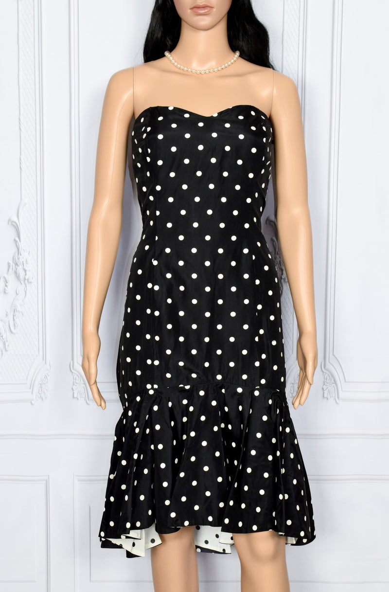 Women's Unbranded 80s Black/White Polka-Dot Party Dress