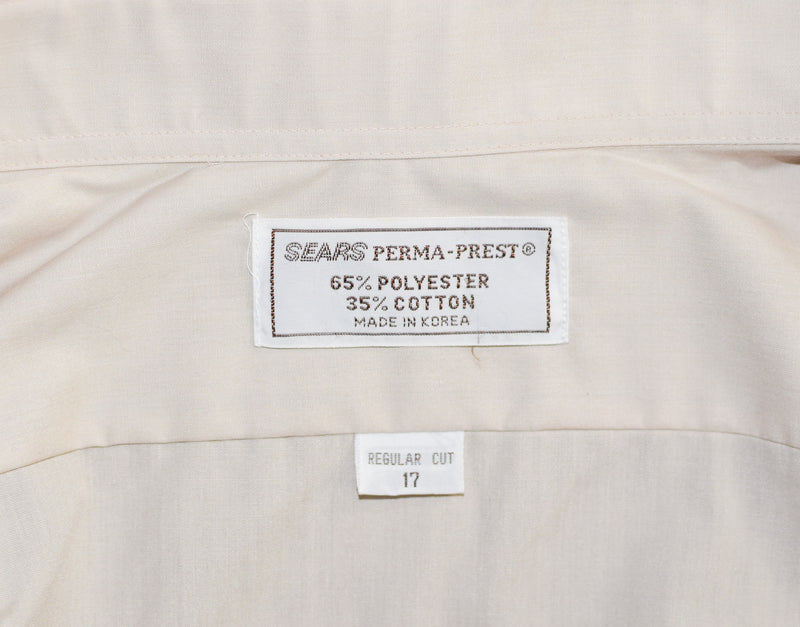 Vintage 90s Beige SEARS "Perma-Prest" Short Sleeve Button Up Dress Shirt - 17