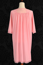 Vintage 80s Pink SHADOWLINE Embroidered Rose Button Nightgown - M