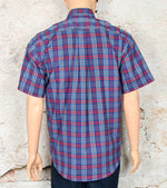 Vintage 80's Red & Blue Plaid  TOWNCRAFT "Wrinkle Free" Short Sleeve Button Down Shirt - L/G