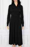 Vintage 70's Black SUSAN HOWARD "California" Polyester Midi Long Sleeve Dress - 4