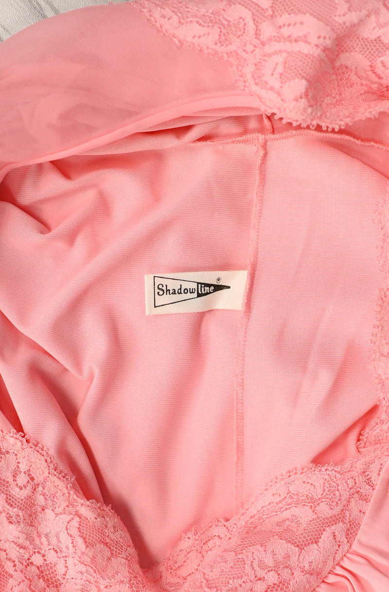 Vintage 80s Pink SHADOWLINE Embroidered Rose Button Nightgown - M