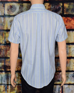 Men's Vintage 90s Mervyn's Blue & Teal Striped Short Sleeve Button Down Shirt - 16-L-16-1/2