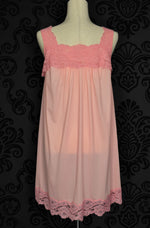 Vintage 60s Pink SHADOWLINE Nylon Mini Nightgown w/ Lace Detailing - M