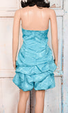 Vintage Jessica McClintock Teal Floral Brocade Strapless Formal Mini Dress