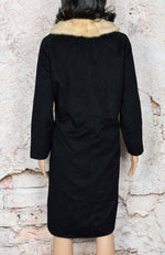 Women's Vintage 50s/60s Black Merino Wool Coat w/ Fur Collar
