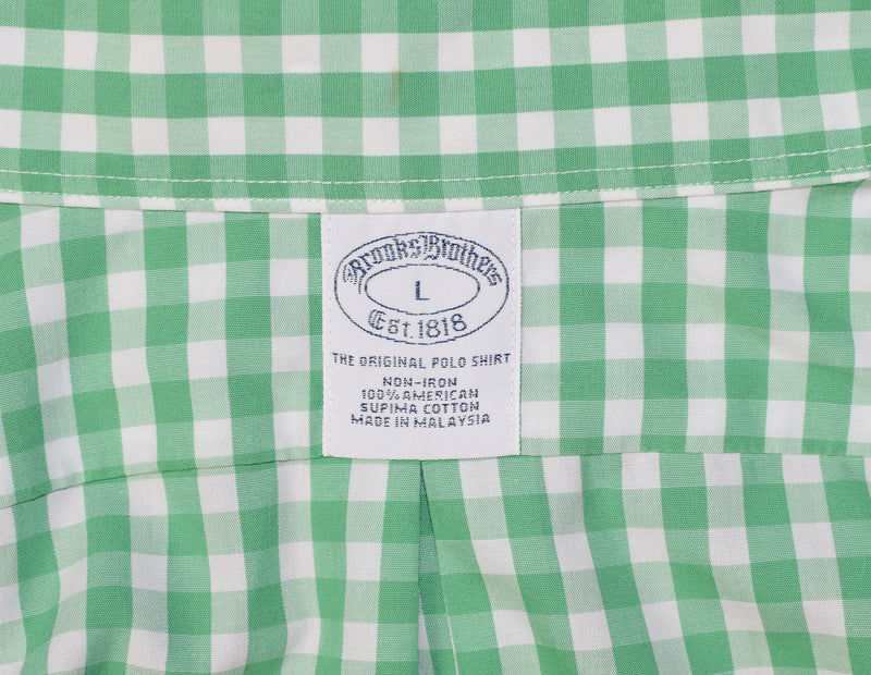 Green Checkered BROOKS BROTHERS Button Down Short Sleeve Shirt - L