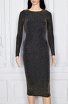 Women's Dark Blue & Gold Chevron Tinsel Detailing Long Sleeve Bodycon Dress - US 4