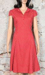 Vintage Tropical Wear Red Retro Polka-dot Fit & Flare Dress - Large