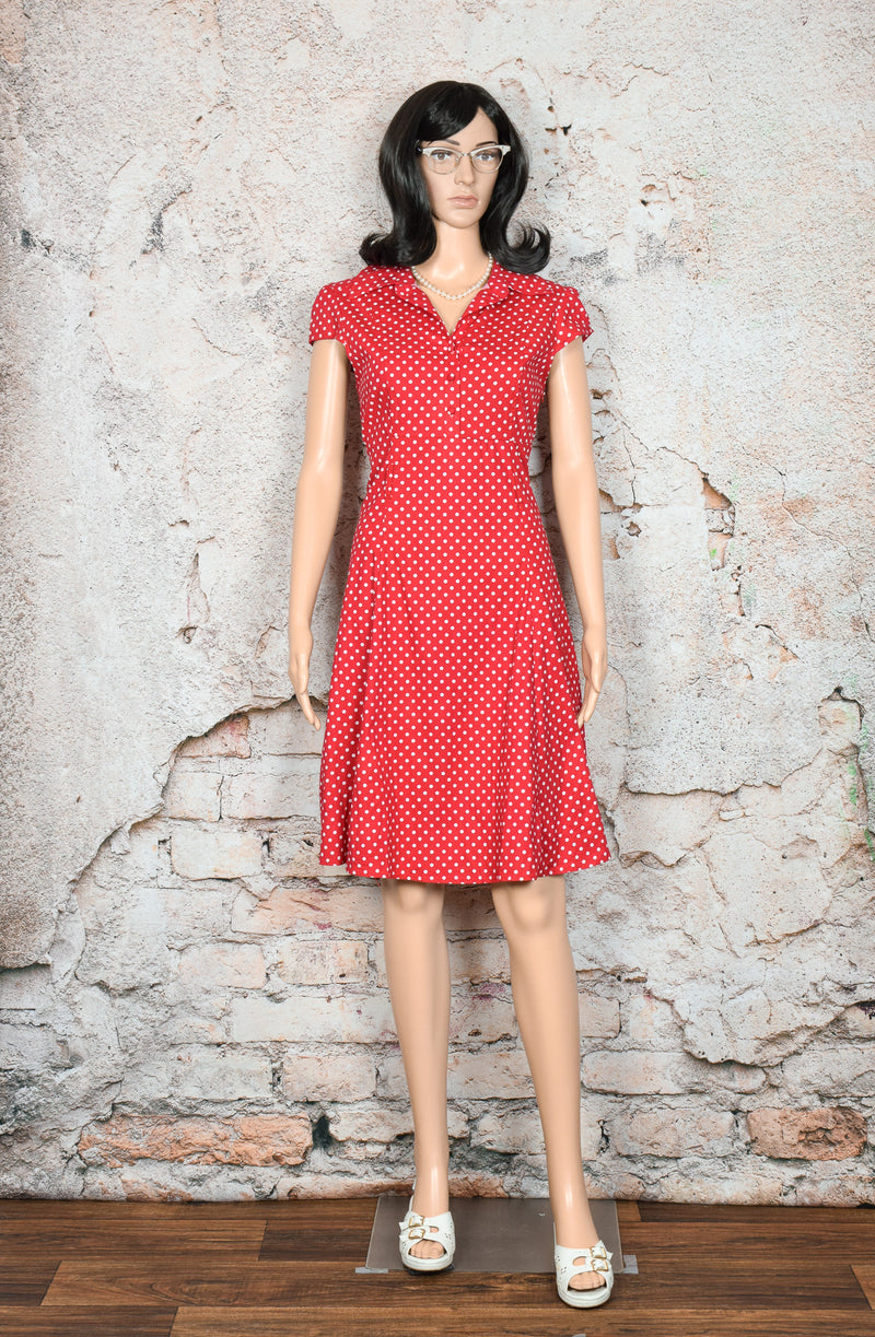 Vintage Tropical Wear Red Retro Polka-dot Fit & Flare Dress - Large