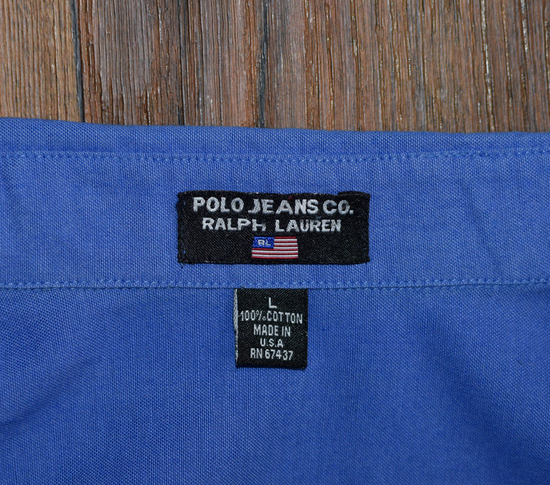 Vintage 90s Blue RALPH LAUREN Short Sleeve Button Down Shirt - L