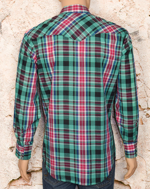 Vintage Red & Green Plaid MARGUCCI Western Snap Button Long Sleeve Shirt - L