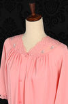 Vintage 80s Pink SHADOWLINE Embroidered Rose Button Nightgown - M