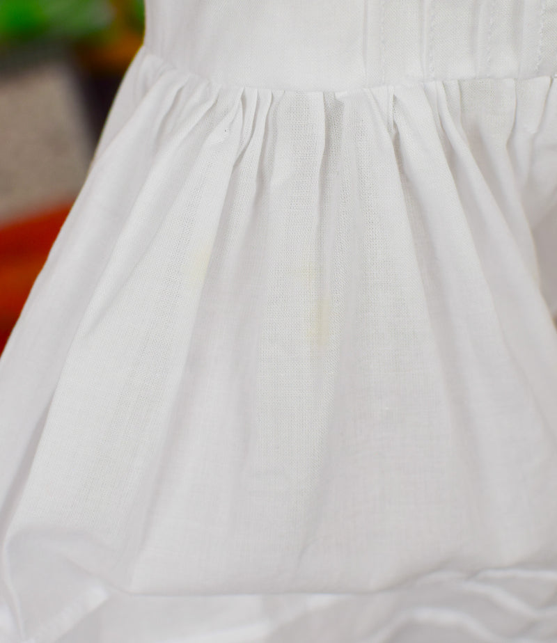 Girl's White Pleated Short Sleeve Sundress w/ Lace Detailing