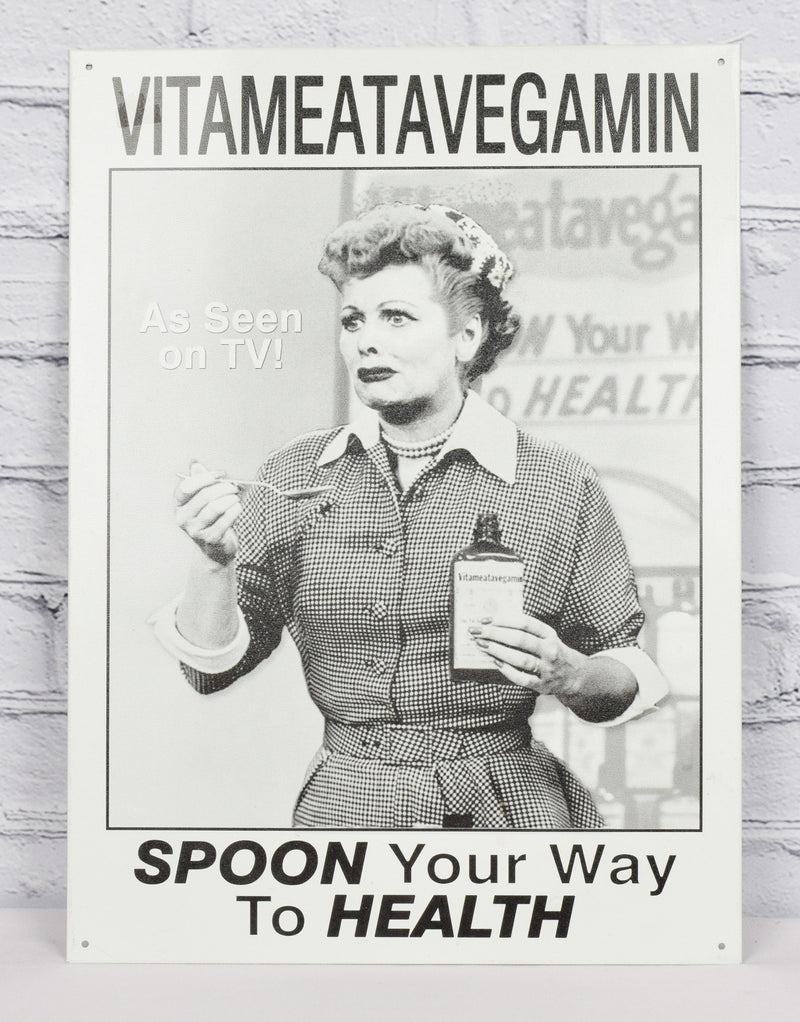 Vintage 1999 I Love Lucy "Vitameatavegamin - Spoon Your Way to Health" Metal Sign