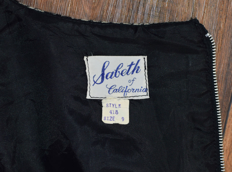 Vintage 60s Black White Houndstooth SABETH OF CALIFORNIA Drop Waist Dress - 9