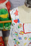 Girls White Sleeveless Multicolor Beach Designs & Heart Detailing Summer Dress