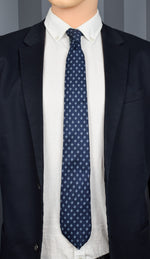 Vintage Via Manzoni Dark Blue & Yellow Geometric Pure Silk Necktie