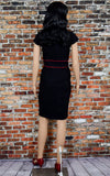 NEW W/ TAGS Hell Bunny Vixen Black Rockabilly Pencil Cap-Sleeve Dress w/ Embroidered Flowers - M/D