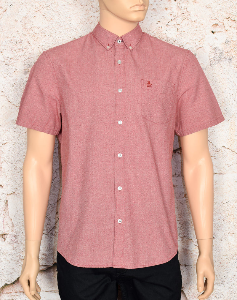 Men's Original Penguin Heritage Slim Fit Red Short Sleeve Button Down Shirt - XL Men's Original Penguin Heritage Slim Fit Red Short Sleeve Button Down Shirt - XL