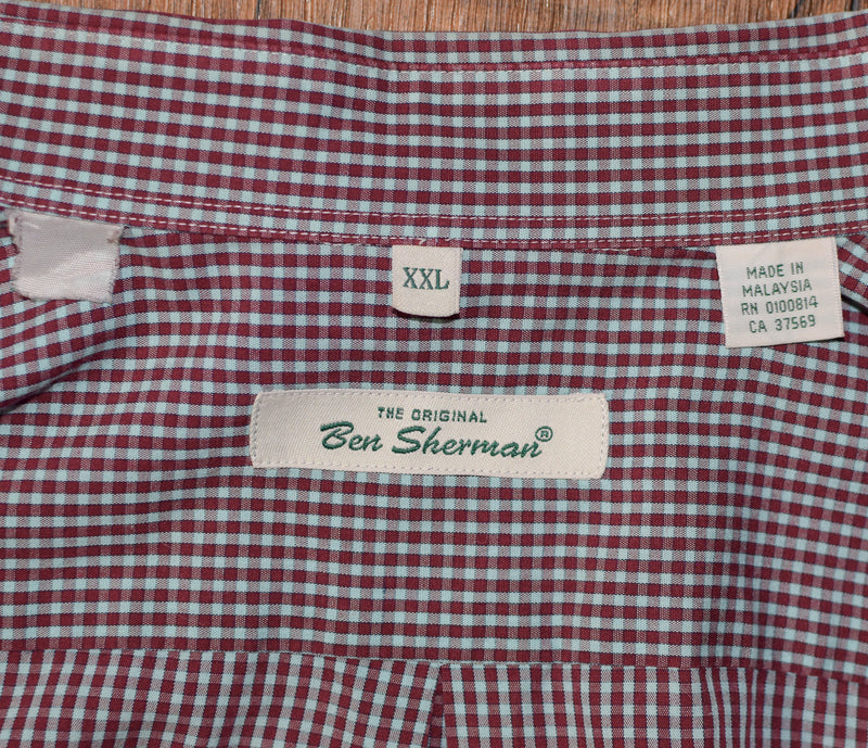 Dark Red & Blue Gingham BEN SHERMAN Short Sleeve Button Up Shirt - XXL