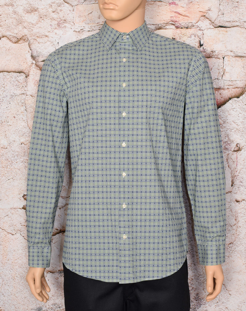 Green & Blue Checkered BEN SHERMAN "Tailored Slim Fit" Long Sleeve Button Up Shirt - 16-1/2, 34-35