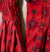 ヴィンテージ 70 年代 ジョナサン ローガン レッド 幾何学模様 ボタンアップ プレーリー ドレス 3/4 袖付き