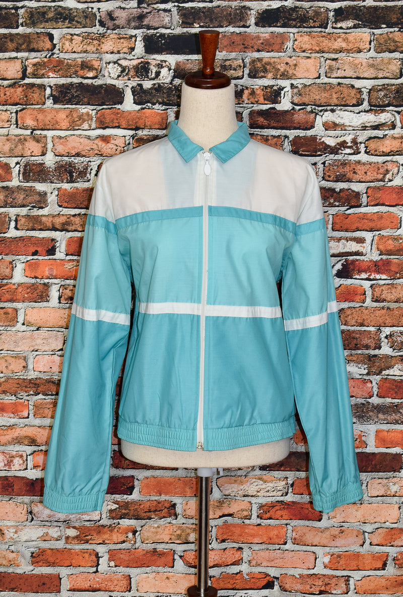 DEADSTOCK - Vintage 90s Turquoise & White GOOLA GONG Zip Up Windbreaker Jacket - M