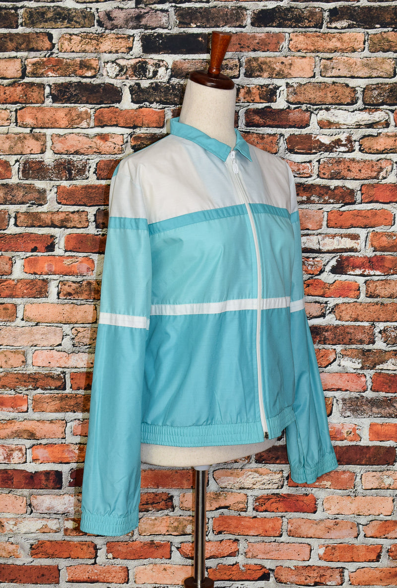 DEADSTOCK - Vintage 90s Turquoise & White GOOLA GONG Zip Up Windbreaker Jacket - M